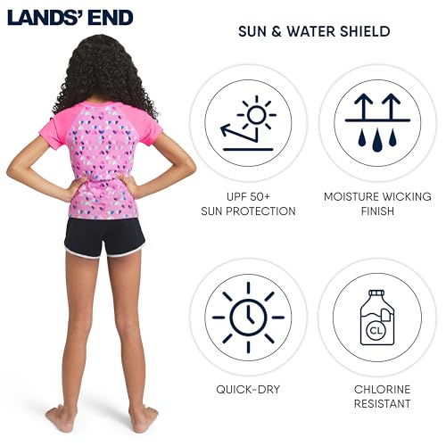 Image of Lands' End Girls' Swim UPF 50+ Short Sleeve Sun Tee Rash Guard Shirt
