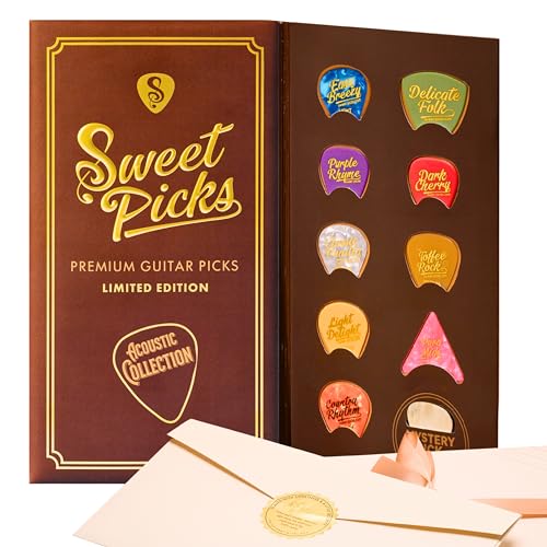 Acoustic Guitar Picks Sampler in Signature Guitar Pick Holder | Premium Gift with Play Style Guide...