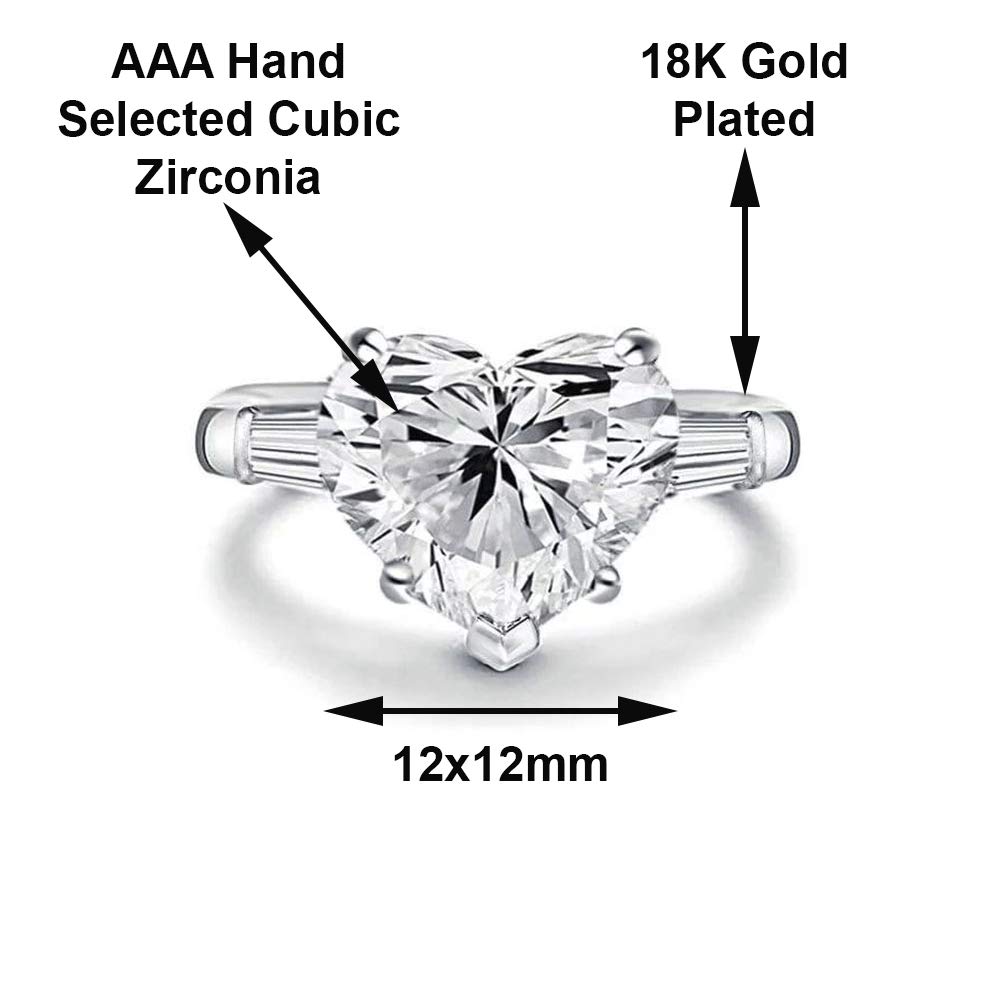 Anillo de compromiso de boda chapado en oro de 18 quilates con circonita cúbica de 3 piedras, viene en caja de regalo, Metal, Zirconia cúbica 2