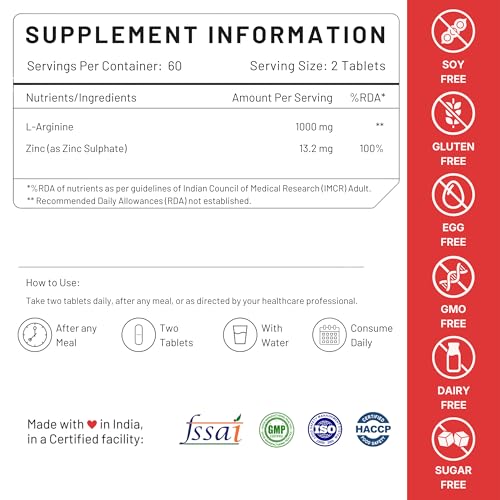 Image of Nutrabud L-Arginine 1000 mg - 120 Tablets - Fuels Muscle Growth, Boosts Nitric Oxide Production (120 Count (Pack of 1), Unflavoured)