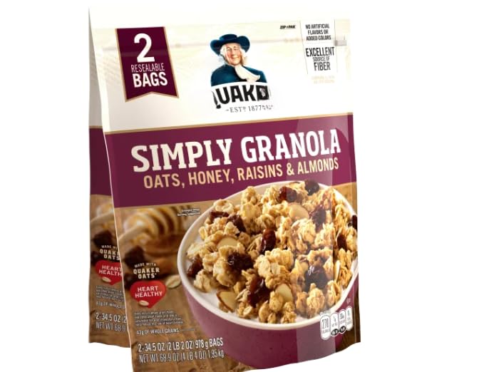 Simply Oats, Honey, Raisins & Almonds Granola, 34.5 oz Bags, 2 Count (1 Pack)