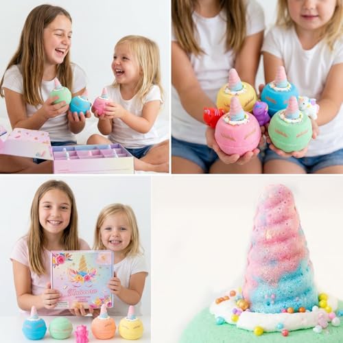 Image of Clear&Fresh Unicorn Bath Bombs for Kids with Surprise Squishy Toys Inside
