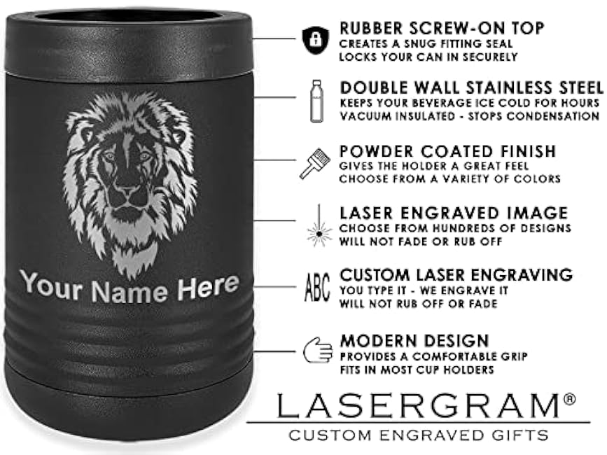 LaserGram Personalized 12 oz. Stainless Steel Can & Bottle Insulator, Fireman ¨C Keeps Drinks Cold Longer (Black)