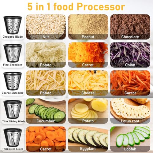 Electric Cheese Grater, Vegetable Cutter Electric Grater with 5 Replacement Head Knives, One-Touch Control, Electric Salad Maker with Removable and Washable, for Cheese, Cucumbers, Carrots - Image 4