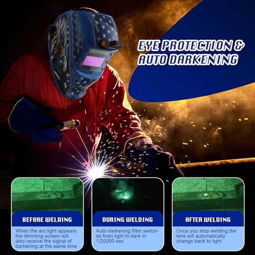 Image of WR01A Welding Helmet Auto Darkening with LED Light True Color Solar Powered Welder Hood with Adjustable Shade Range 4 /9-13 for Mig Tig Arc Welding Mask (Blue Eagle I)