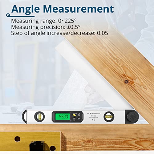 Allmeter Digital Angle Finder Protractor For Woodworking,16 Inch 400Mm 0-225° Level Gauge Ruler With Backlit Lcd Display Bubble Level Tool For Woodworking Measurements,Carpentry,Building #TOP1