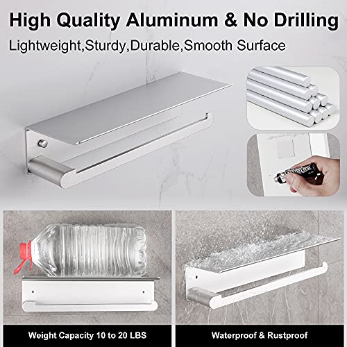Dufu Paper Towel Holder With Shelf For Kitchen, Paper Towel Holder Wall Mount For Bathroom, Self-Adhesive Anti-Rust Aluminum, No Drill Or Wall-Mounted With Screws (Dull Polished Silver) #TOP2