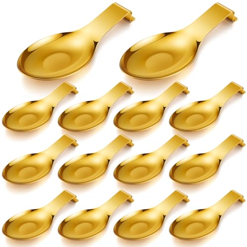 Nuanchu 14 Pcs Stainless Spoon Rest Holders, Gold
