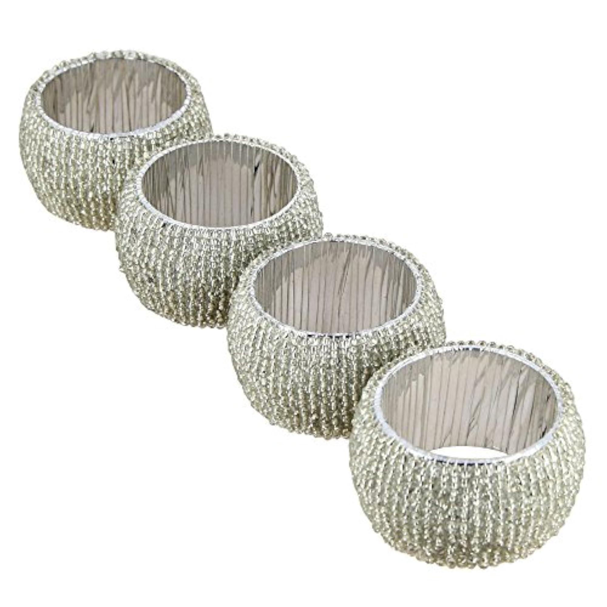 Handmade Silver Beaded Napkin Rings, Elegant Dining Table Decoration