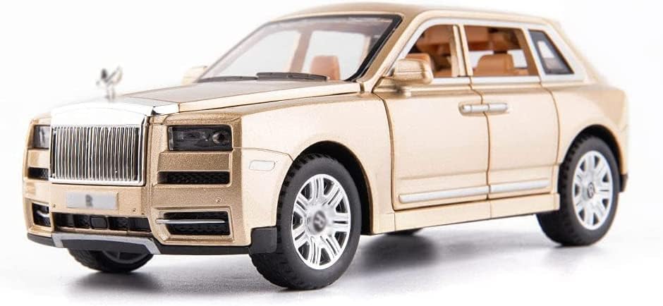Image of 1:32 Diecast Rolls Royce Cullinan Toy Car Alloy Metal Vehicle with Pull Back Action Openable Doors Lights & Music Gift for Boys Girls Kids & Collectors (Gold)