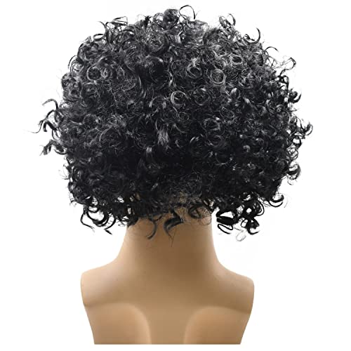 Unisex Short Fluffy Afro Wigs-Women Men Kinky Curly Disco Hippie Wig For Costume Cosplay Halloween Christmas Party (Black) #TOP3