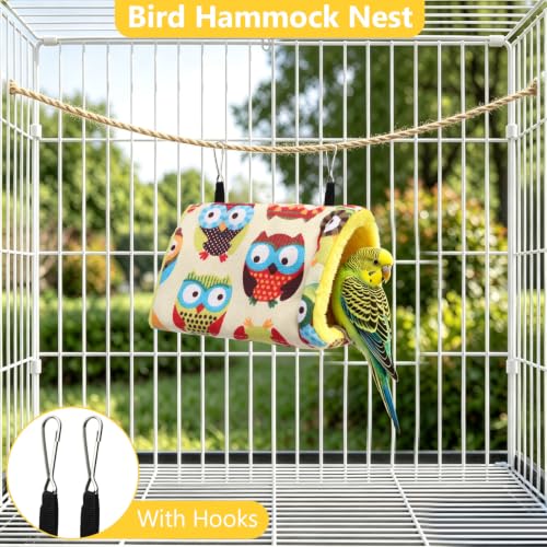 Image of Hypeety Bird Nest Cozy Hanging Bed Cage Warm Plush Hut for Bird, Yellow, S