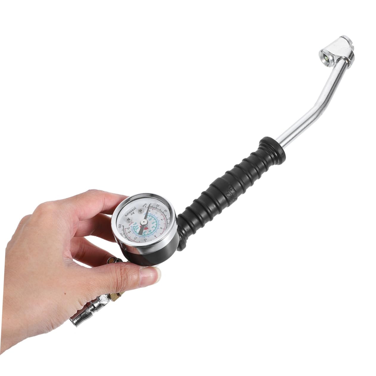 Happyyami 2 Stück Reifenfüller mit Manometer Verlängerter Lkw Reifenfülldüse Winkelverbinder Schnellkupplung für Auto Motorrad Fahrrad Präziser Luftdruckmesser Mobiles Reifendruckprüfgerät