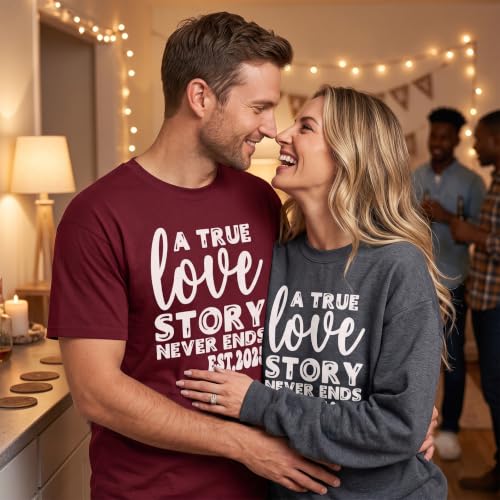 Image of Anniversary Matching Shirts, for Couple, Heart Design T-Shirt Set, Wedding Present, Honeymoon Outfit