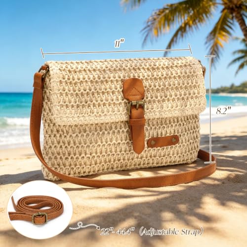 Image of Straw Bag Beach Purse Summer Purses for Women Vacation Handbags Woven Crossbody Bags Straw Shoulder Bag