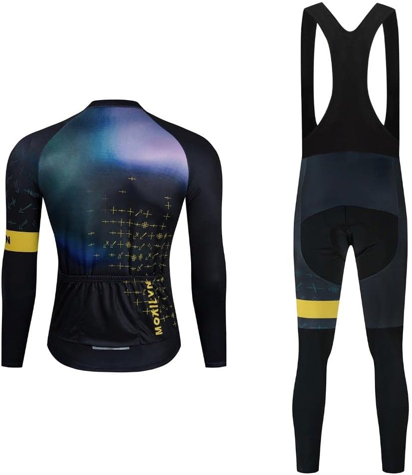 MOXILYN Cycling Jerseys Men Set Bike Clothing for Men Long Sleeve Bike Jacket and Cycling Bibs Pants with 20D Gel Pad