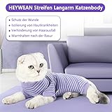 HEYWEAN Katzenbody Nach Op Kastration - Langärmeliger Body Streifen Katzenbekleidung - Halskrausen-Alternative für Operation Anti-leckende Nach Der Operation Tragen