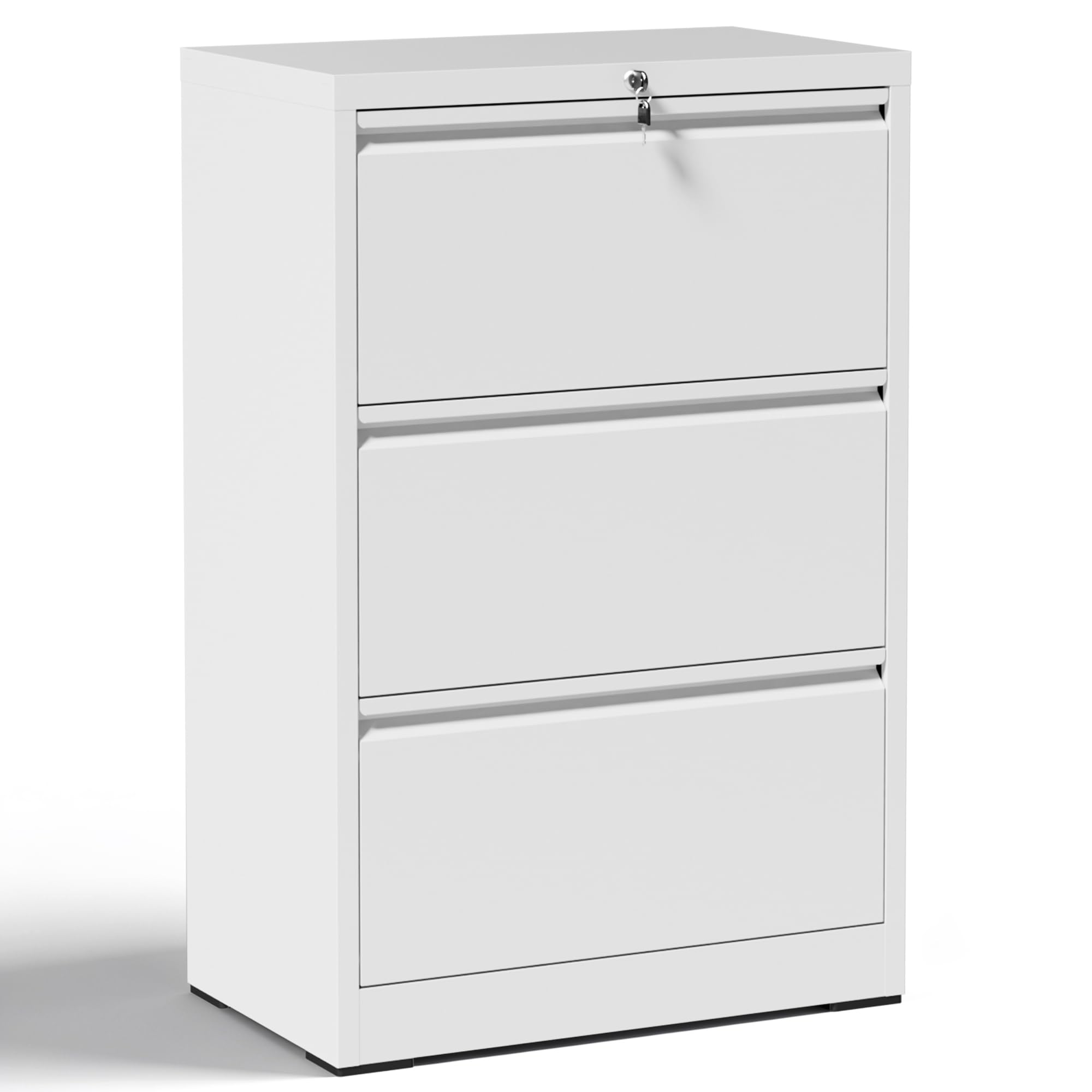3 Drawer Metal Lateral File Cabinet with Lock,White Filing Cabinet