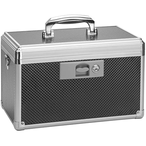 GODLONSEN Medicine Lock Box - 11.2 x 7.6 x 7.6 Inches - First Aid Key Safe Box with Key - Ideal for Medications and Personal Items - Black Cover