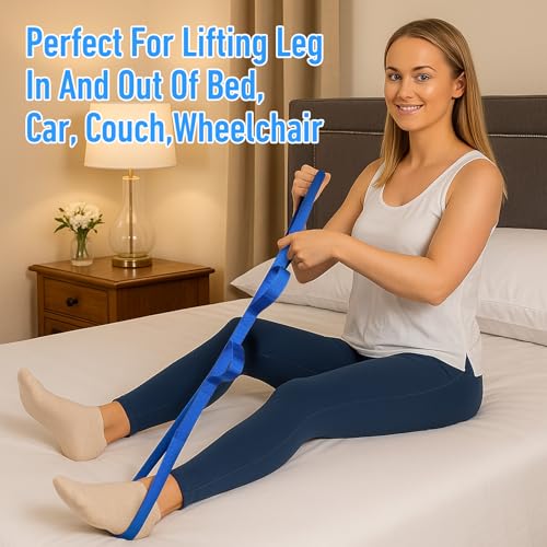 45 inch leg lifter strap with multi loops post surgery recovery aid for hip replacement amp knee surgery assist device for adults amp elderly to get in and out of bed durable adjustable blue