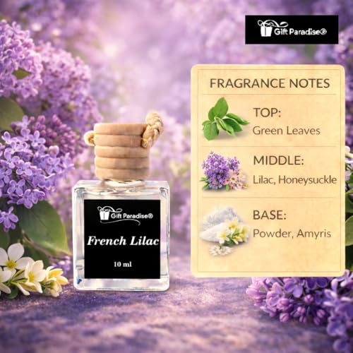 Gift Paradise® French Lilac Car Air Freshener Set of 3 with Magnetic Gift Box, 10 ml Hanging Diffuser Bottles with Wooden Lid, Fresh Floral Spring Scent for Car, Home & Closet, Luxury Gift Set by Gift Paradise - Used condition - Image 3