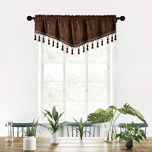 ELKCA Double-Sided Chenille Window Curtains Tier for Kitchen Chocolate Ascot Valance Set for Living Room,52" W x 18" L,Pack of 1 Panel
