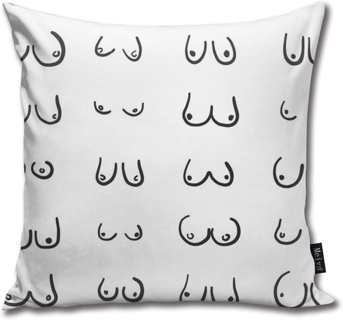 Zfengyyuan As Picture Boobs Breasts Pattern Print Throw Pillow Cover Home Sofa Decor Square 18X18 Inches Pillowcase Both Sides