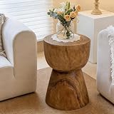 DUHOME Handcrafted Solid Wood End Table for Living Room, Bedroom, Sofa Side | One-Piece Organic Modern Drum Side Table with Natural Growth Rings & Smooth Curves, Carved Tree Stump Accent Table