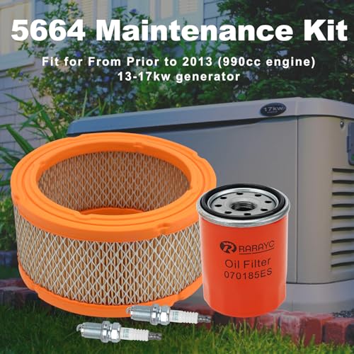 RARAYC 5664 Maintenance Kit Compatible with Generac 13KW 14KW 15KW 16KW 17KW Generators 990cc Engine (prior to 2013) with Paper Funnel Oil Wipe Replace Part Number 0C8127 Air Filter 070185E Oil Filter