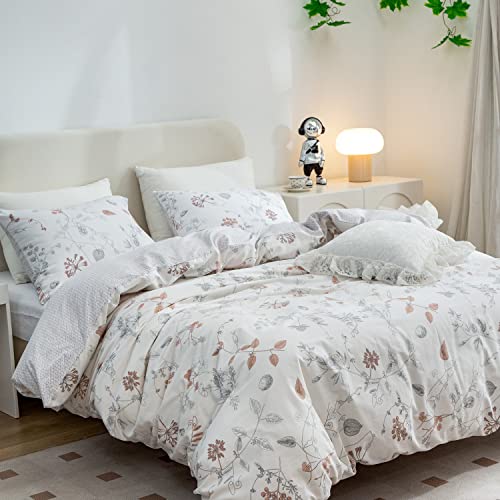 Erzrga Floral Duvet Cover Queen Size Vintage Style White Queen Size Duvet Covers, 100% Cotton Soft & Lightweight Spring Garden Botanical Bedding Set With Zipper Closure & Corner Ties #TOP4