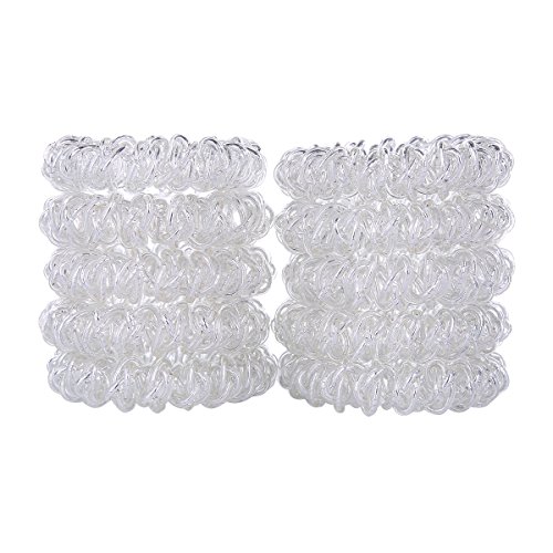 Metallic color Spiral Hair Ties No Crease Elastic Ponytail Holders Phone Cord Traceless Hair Ring Hair Rubber Bands Suitable for All Hair Types, 10pcs (Silver)