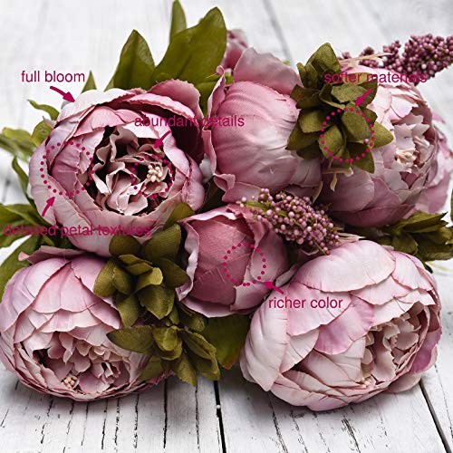 Image of FiveSeasonStuff Vintage Artificial Peonies Silk Peony Flowers and Hydrangeas for Wedding Bridal Home Decor - Beautiful Floral Centerpiece Arrangement Decoration with 2 Bouquets (Puce Purple)