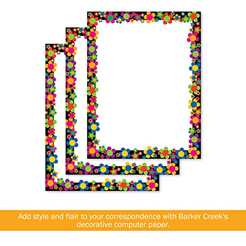 Barker Creek Designer Computer Paper, Neon Flower Power, 8.5” X 11”, Decorative Printer Paper, Stationery, 50 Sheets Per Pkg, Home, School And Office Supplies (730) #TOP2