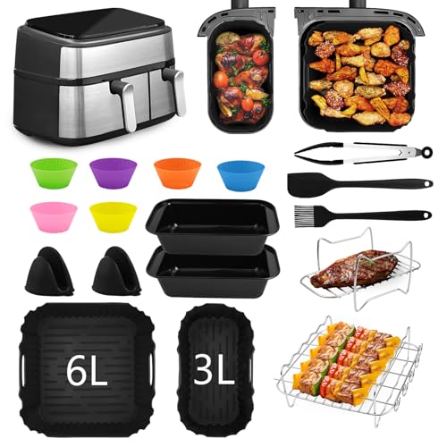 Airfryer Accesorios para Philips Dual Basket Airfryer 3000-serie 6L/3L, 17 Stück Accesorios Airfryer, Incluyendo Molde Silicona Freidora de Aire, Parrillas, Cajas de Tostadas, Pinzas de Cocina, etc.