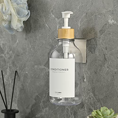 Maisonovo Shampoo Dispenser For Shower Wall Mount - Drill Free Glass Shampoo And Conditioner Dispenser Set With Labels | 3 Clear Bamboo Shower Shampoo Dispenser 3 Chamber White Soap Pump Dispenser #TOP6