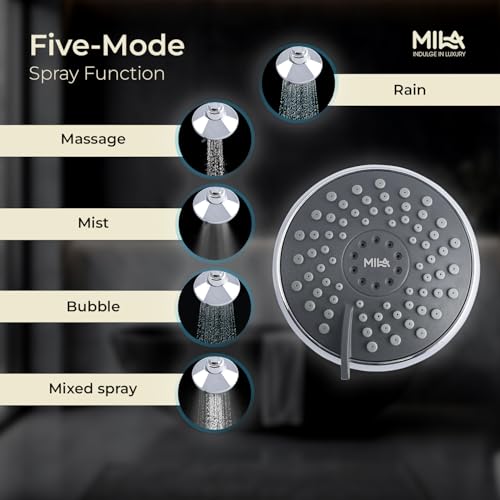 Image of Mila AquaPulse Multi-Function Overhead Shower Head | 5-Function Rain Massage Mist Bubble Mixed Spray| Chrome Finish Round Showerhead | Durable ABS Body, Easy Install | Bathroom Fitting
