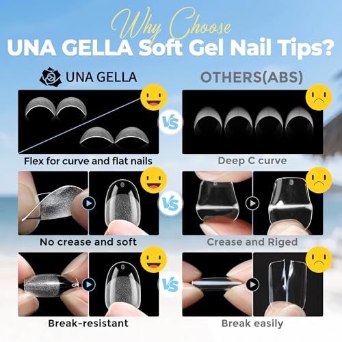 Image of UNA GELLA Short Oval Nail Tips Soft Gel Pre-Etch Full Cover Nail Extensions
