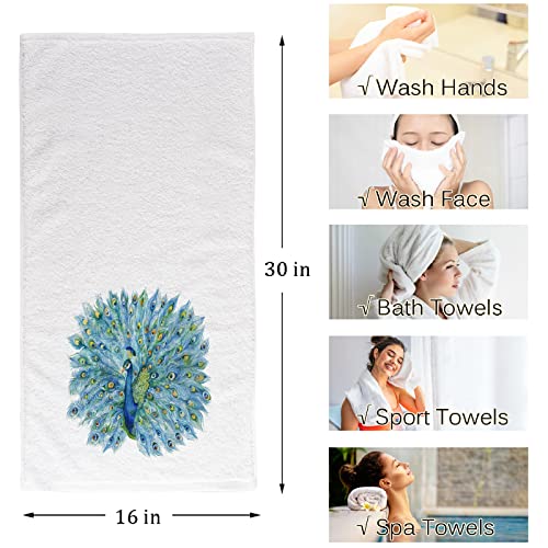 Naanle Floral Peacock Hand Towels White Bath Towels Super Soft Absorbent 100% Combed Ring Spun Cotton Bathroom Towel Kitchen Dishwashing Towels Hotel Spa Towels 16 X 30 Inches #TOP1