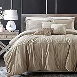 WPM 6 Piece Taupe Gold Comforter Set Luxury Royal Bedding Bed in a Bag with Shams Decorative Pillows- Olivia (Queen)