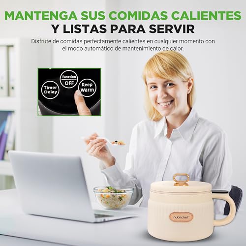 Nutrichef arrocera electrica mini, Rice cooker, Portatil, Preparador de comidas, Recubrimiento ceramico antiadherente, Panel de control digital, 6 funciones de coccion, 1.5L - imagen 4