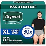Depend Fresh Protection Adult Diapers, Incontinence Underwear for Men, Disposable, Maximum, Extra-Large, Grey, 68 Count (2 Packs of 34), Packaging May Vary