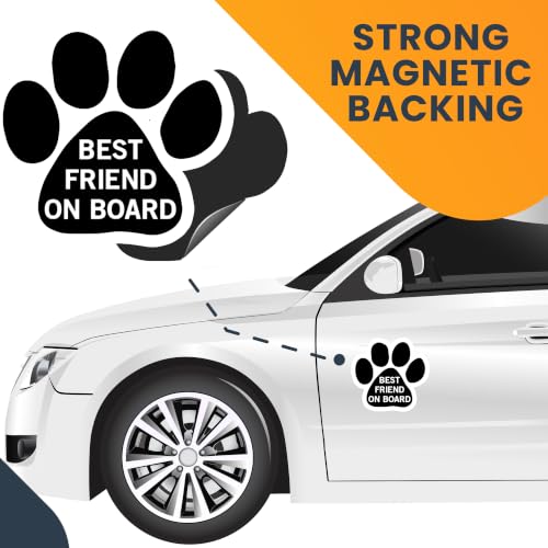 Image of Best Friend on Board Pawprint Car Magnet 5 Inch 2 Pack, Dog Lover Gift | Heavy duty magnetic decal for car, truck, SUV or fridge, full color UV printed