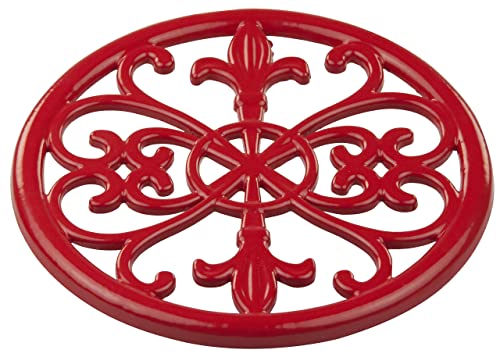 Home Basics (Red) Cast Iron Fleur De Lis Trivet Tr44392, 7.9