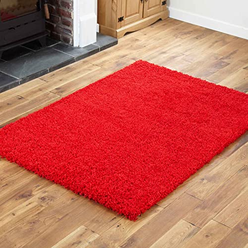 Everest 5cm shaggy Rugs for living room thick pile modern rugs for bedroom kitchen hallway runner kids room small to Large fluffy carpet Bright Red 40x60cm small mat