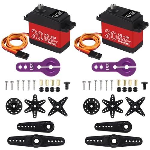 AITRIP 2Pack 20KG Digital RC Servo High Torque Full Metal Gear Waterproof with 25T Servo Horn for RC Model DIY, Control Angle 180