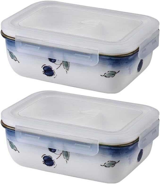 Fresh Box Bento Box Leakproof Lunch Boxes Ceramics Food Storage Containers with 3 Compartments for Kids and Adults Storage Bins Airtight (Style : AX2) (CX2)