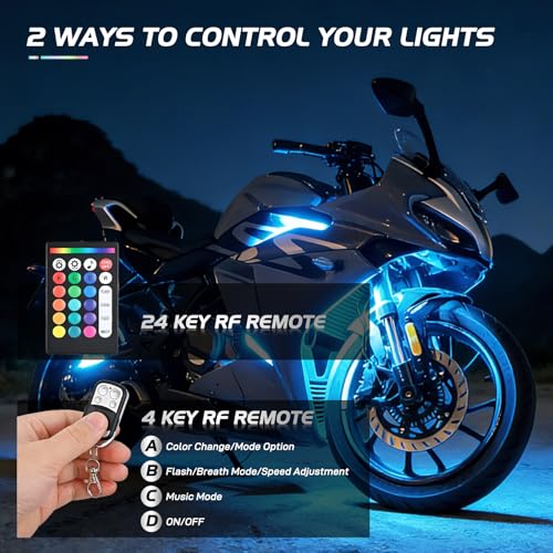 Image of Nilight - TL-35 12PCS Motorcycle RGB Led Light Kit Waterproof Multi-Color Atmosphere Lights Lamp with Dual RF Wireless Remote Controllers for Harley Davidson Honda Kawasaki Suzuki, 2 Years Warranty