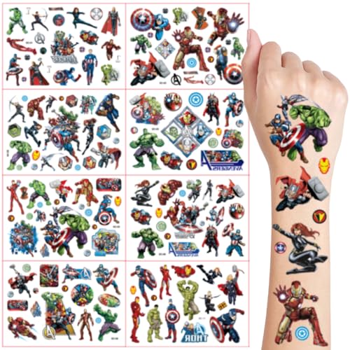 Temporäre Tattoos Kinder, 8 Blätter Tattoo für Jungen Mädchen, Cartoon Kindertattoos Deko Kindergeburtstag, Geburtstag Party Geschenk Kleine, Hautfreundliche Temporäre