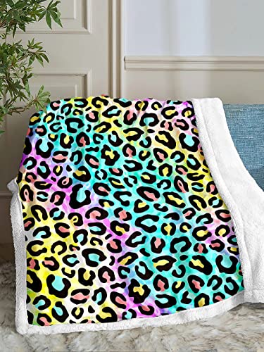 Colorful Leopard Blanket Gift For Girls,Rainbow Cheetah Throw Blanket,Safari Cheetah Fleece Blanket For Sofa,Colorful Bedding Decor,Animal Sherpa Blanket,Tie Dye Blanket For Couch,Blanket 61"X49" #TOP5
