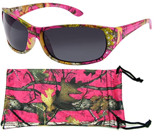 Polarized Hot Pink Camo Sunglasses for Women - Elettra - Free Matching Microfiber Pouch